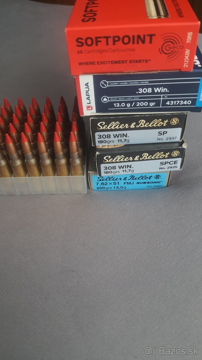 Naboje strelivo 308win alebo 7,62x51 sellier & bellot, fiocc
