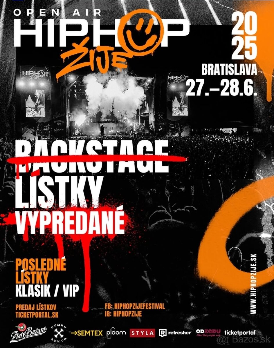 Predám listok na Hip Hop Žije do VYPREDANÉHO BACKSTAGE