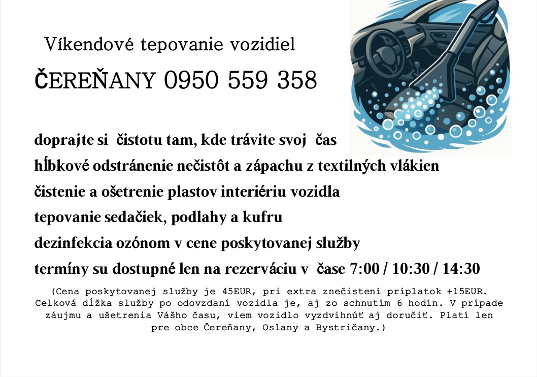 VÍKENDOVÉ TEPOVANIE ČEREŇANY