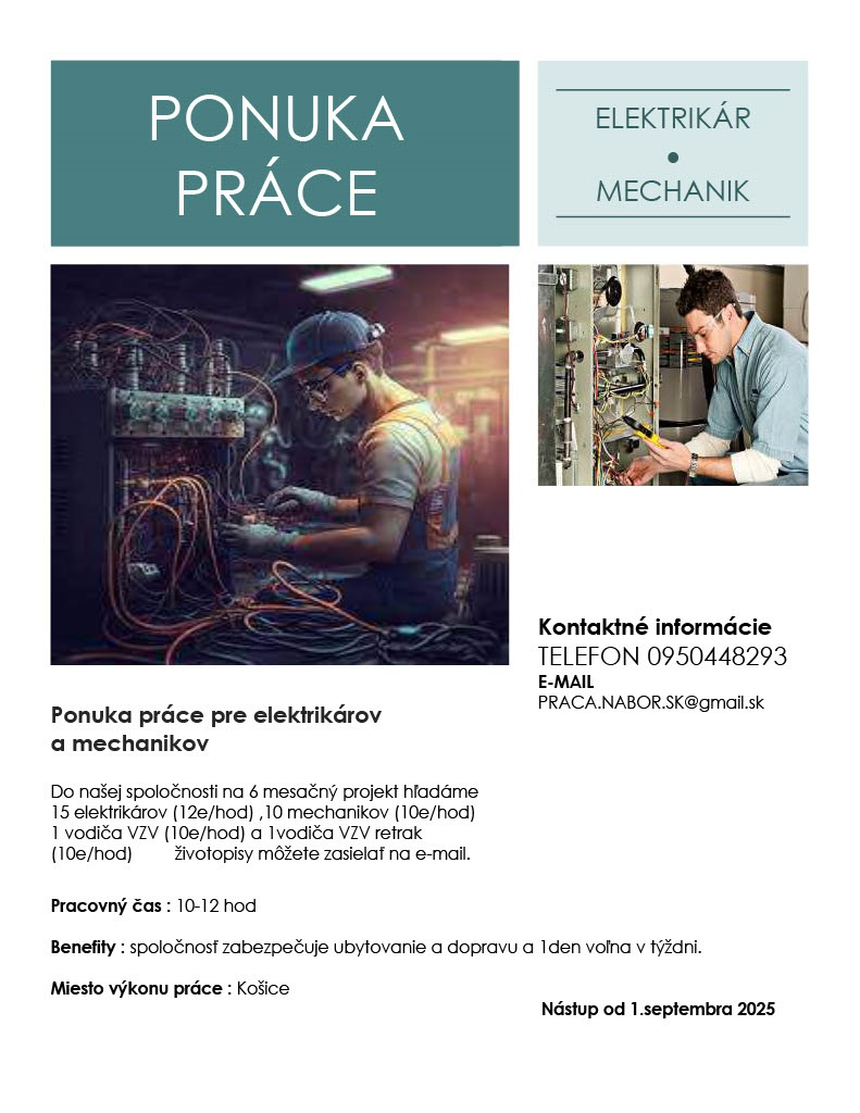 práca pre elektrikárov a mechanikov