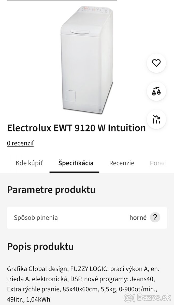 Predám práčku Electrolux EWT 9120W