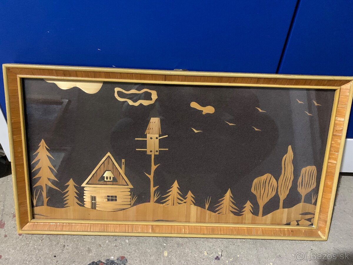 Obraz zo slamy - Horáreň - ľudová umeleclá tvorba