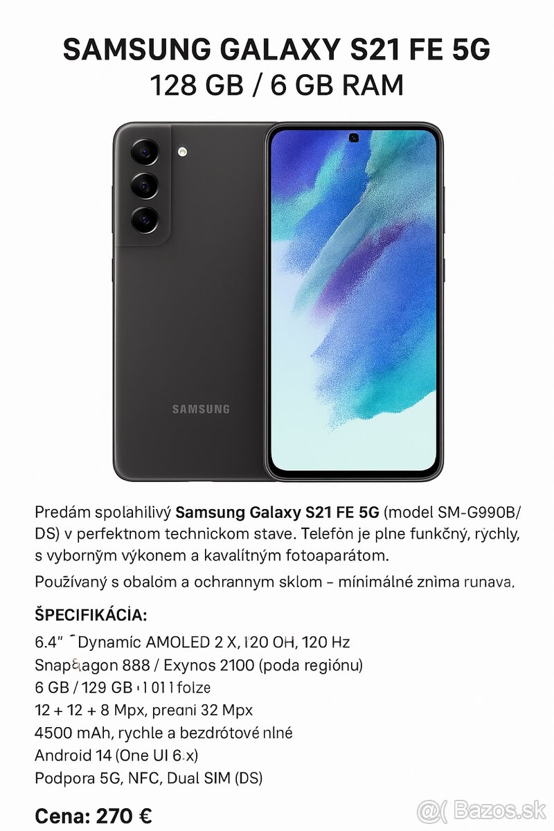 Samsung Galaxy S21 FE 5G – 128 GB / 6 GB RAM