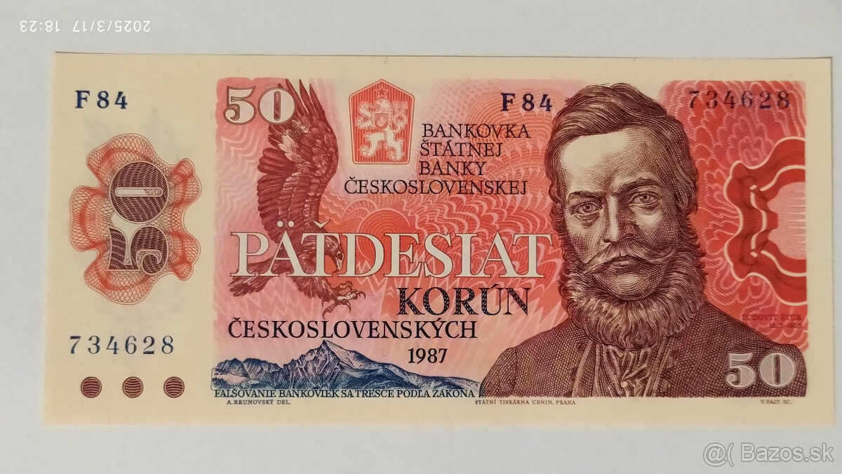 50 Kčs 1987, vzácna posledná séria F 84 UNC