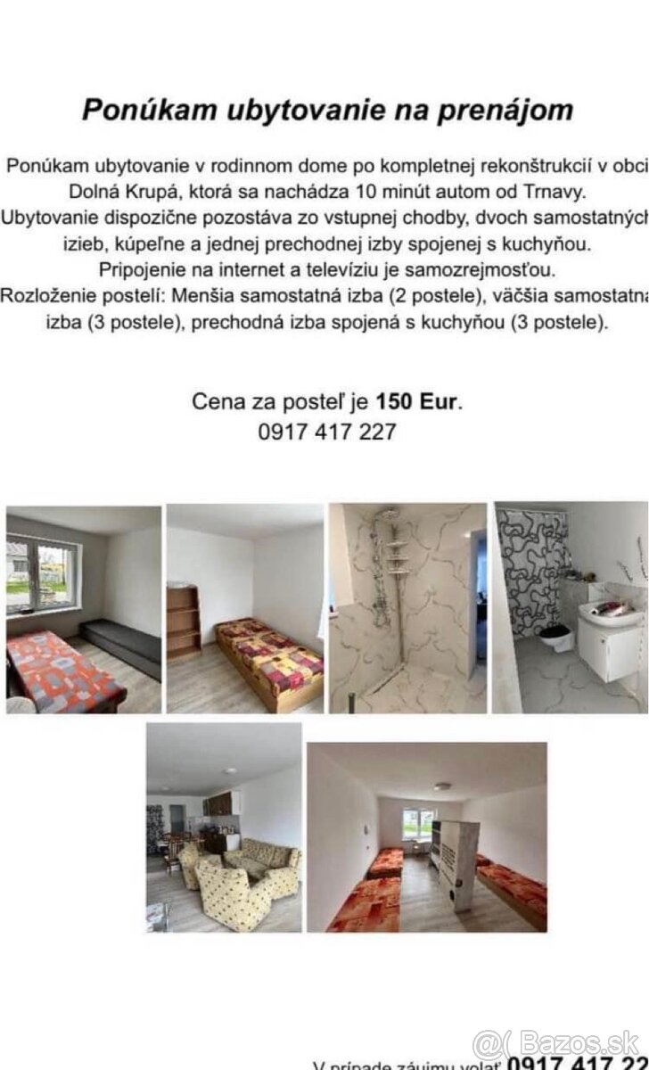 UBYTOVANIE PRE ROBOTNÍKOV (OPOJ, DOLNÁ KRUPÁ)