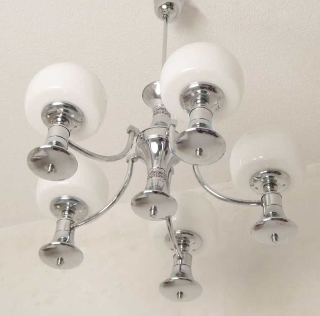 Art Deco sklenený chrómovaný luster