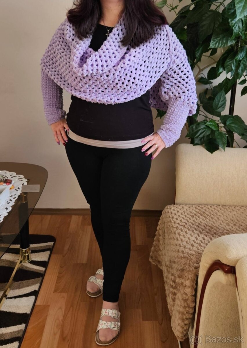 Predám Handmade hačkované pončo - fialové