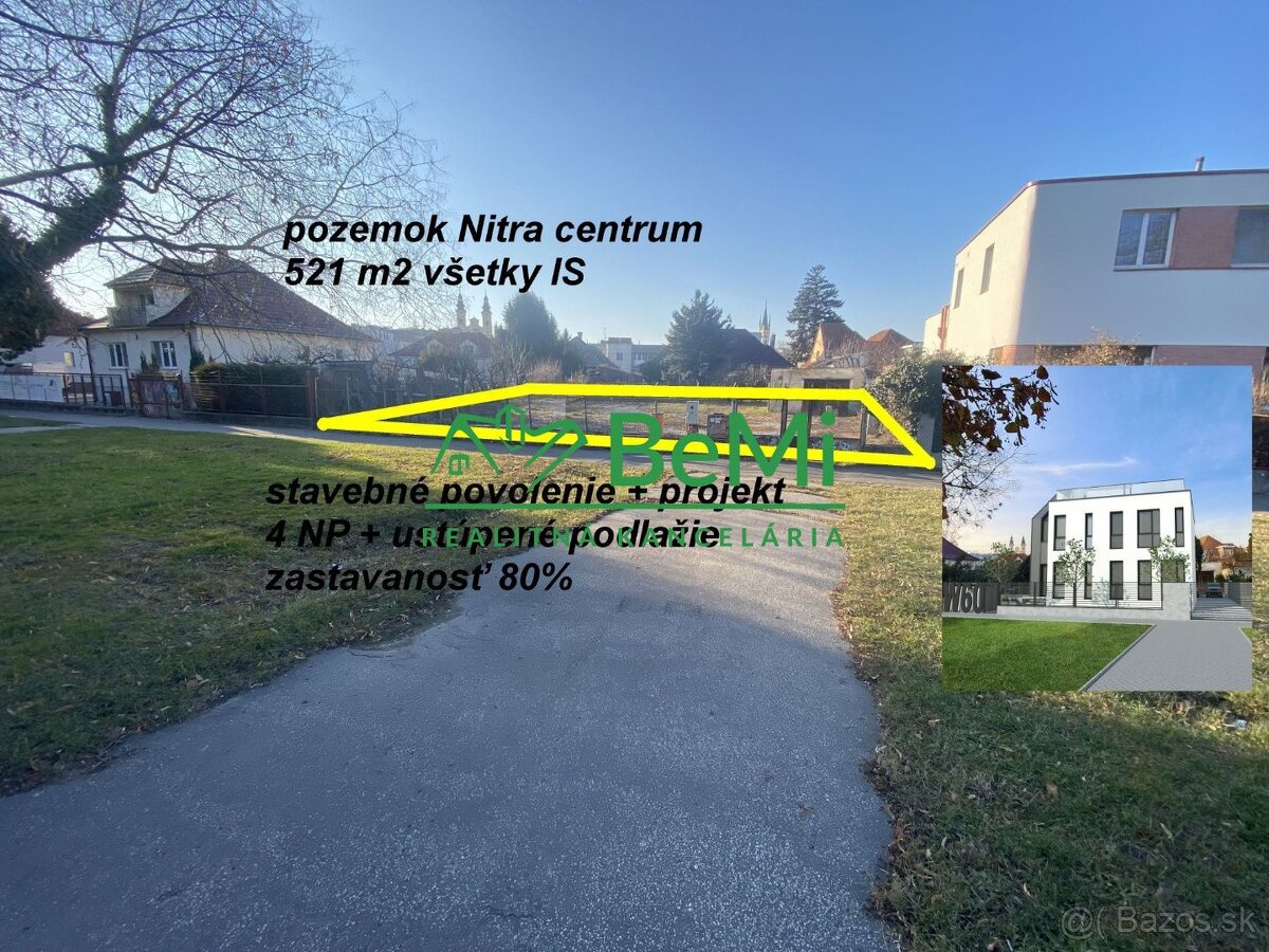 Nitra centrum pozemok 521 m2 všetky IS stavebné povolenie +