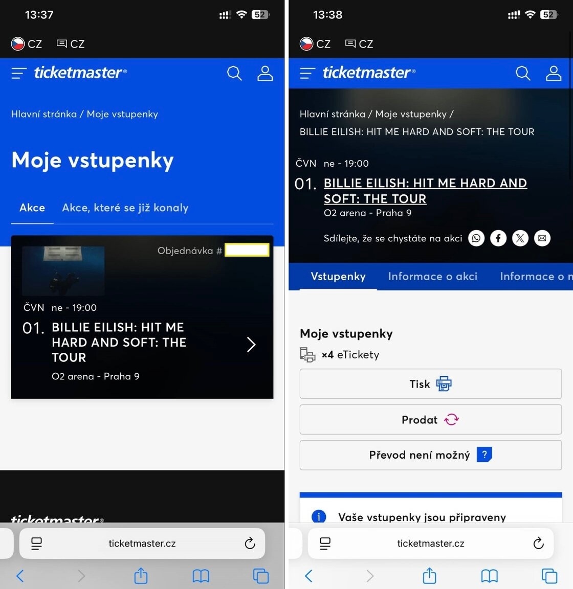 Billie Eilish v Praze 1.6. stání