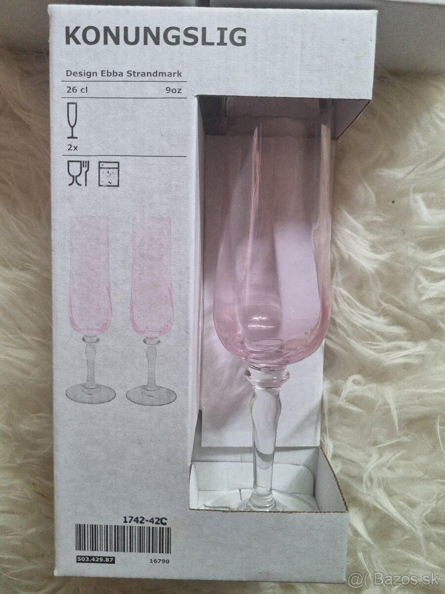 Ikea šampanské ružové poháre desing Ebba Strandmark
