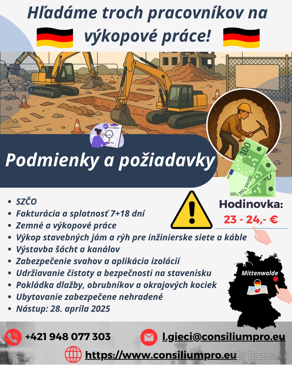 Hľadáme troch pracovníkov na výkopové práce.