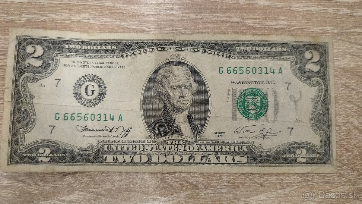 Predám bankovku 2 usd (ročník 1976)