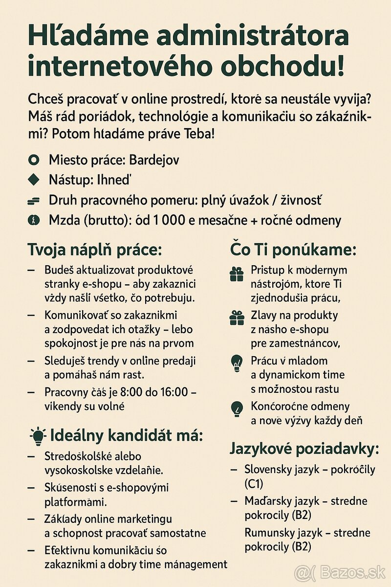 Hľadáme administrátora internetového obchodu
