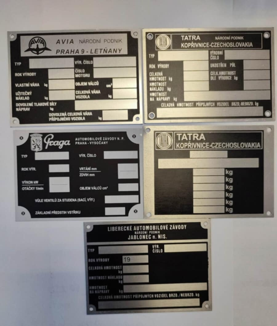 výrobný štítok tatra, avia, liaz, v3s, vozíky
