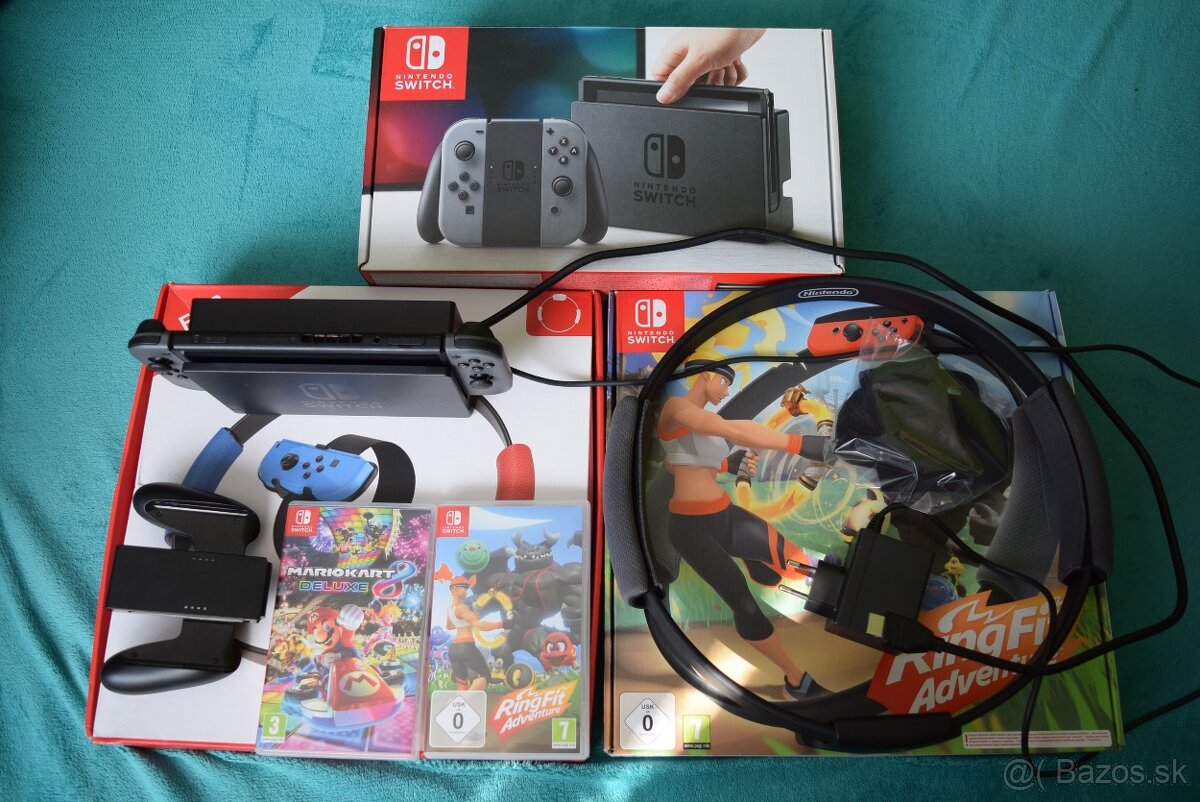 Nintendo Switch + Mario Kart + 2x Ring-Con na cvičenie