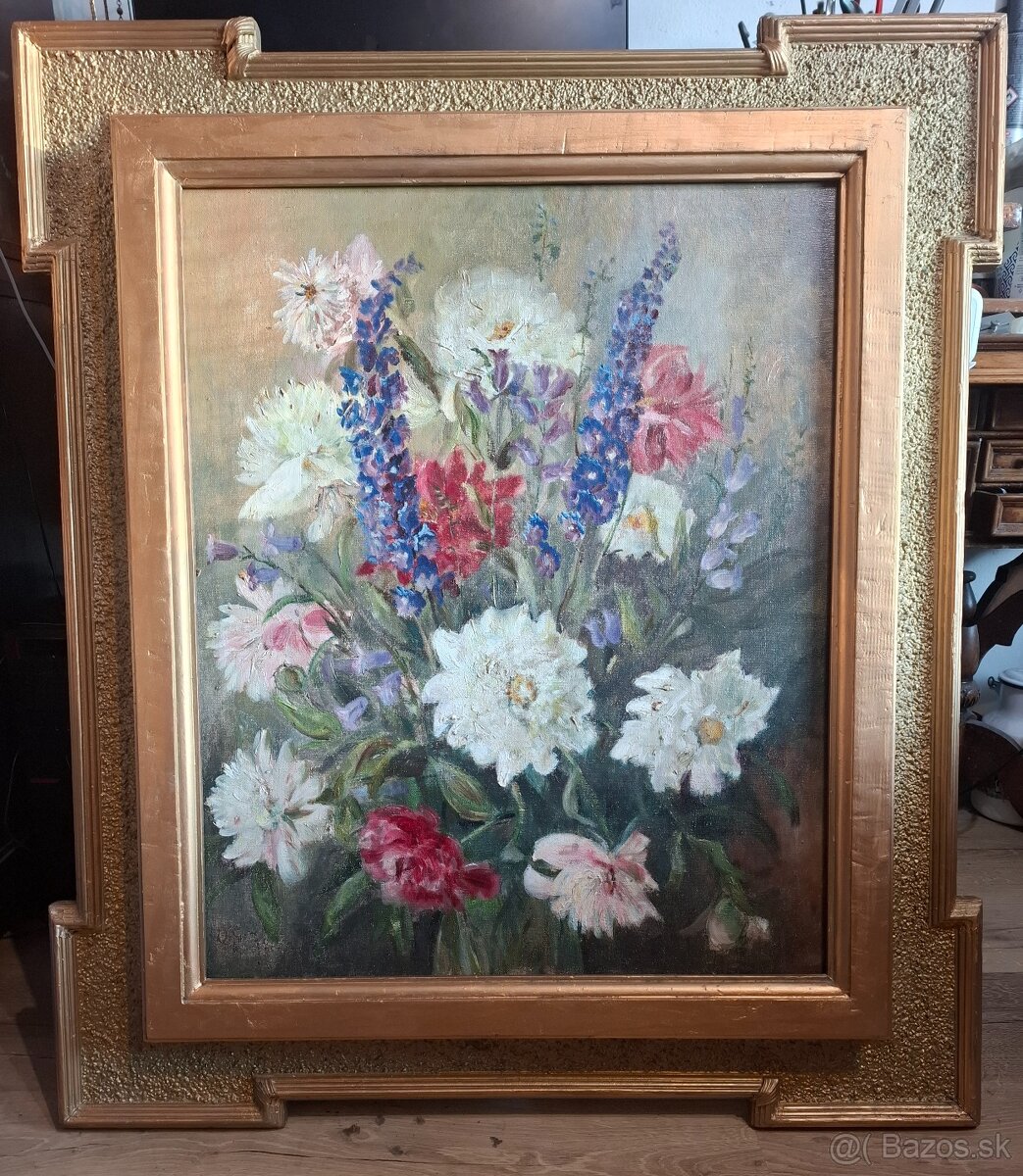 Predám starožitnú olejomalbu na plátne kytica 250 € Pozri vš