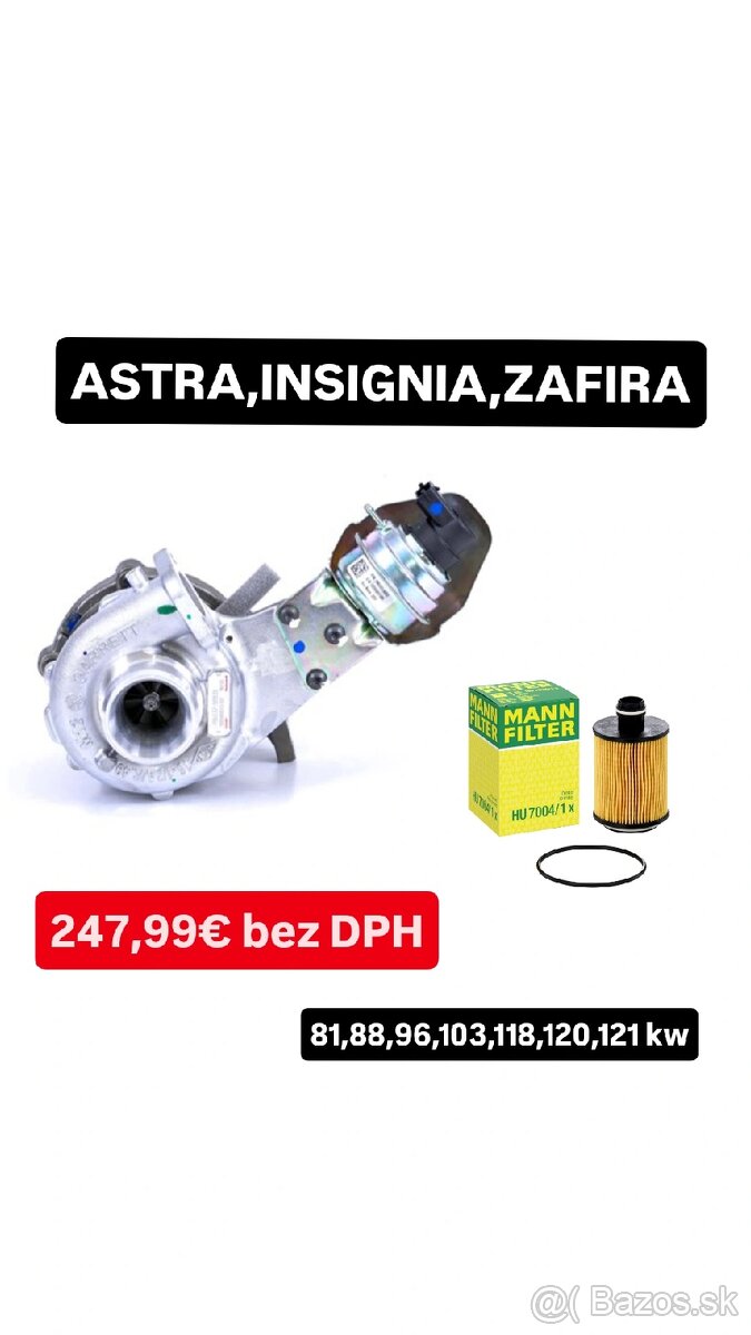 Repasované turbo GARRETT 2.0 CDTi - 88kw, 96kw, 118kw