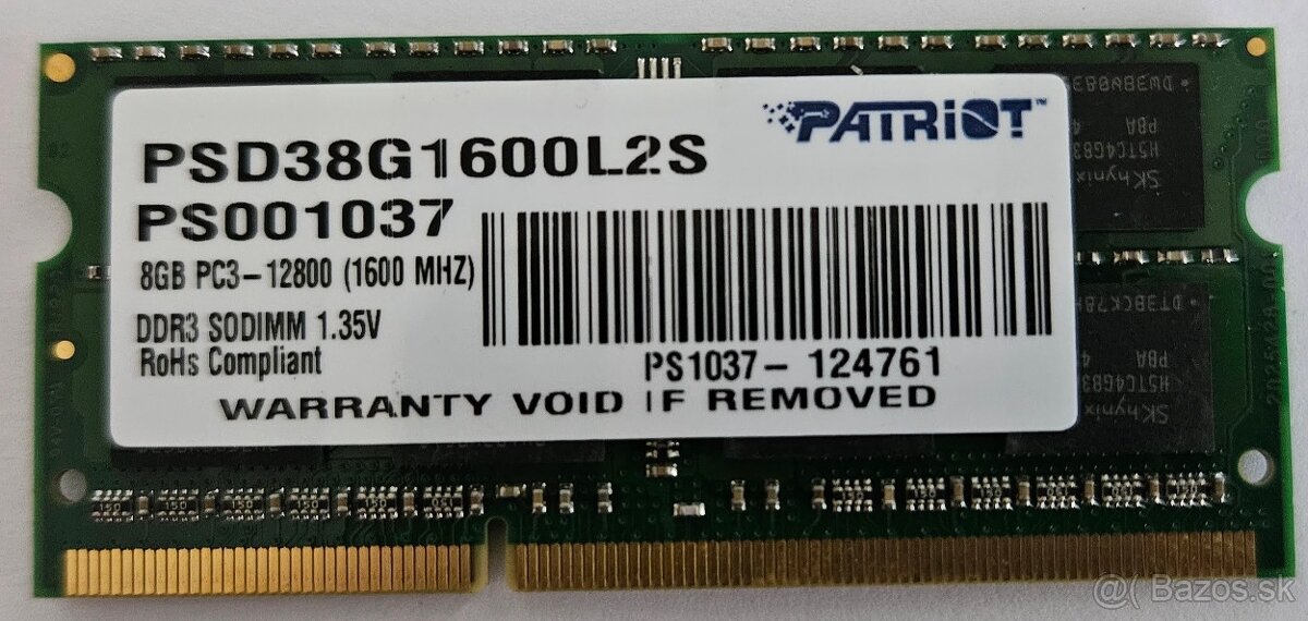 Patriot 8GB DDR3 notebooková RAM 1600MHz