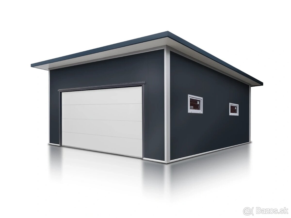 Zateplená garáž zo sendvičového panelu 6x6m.
