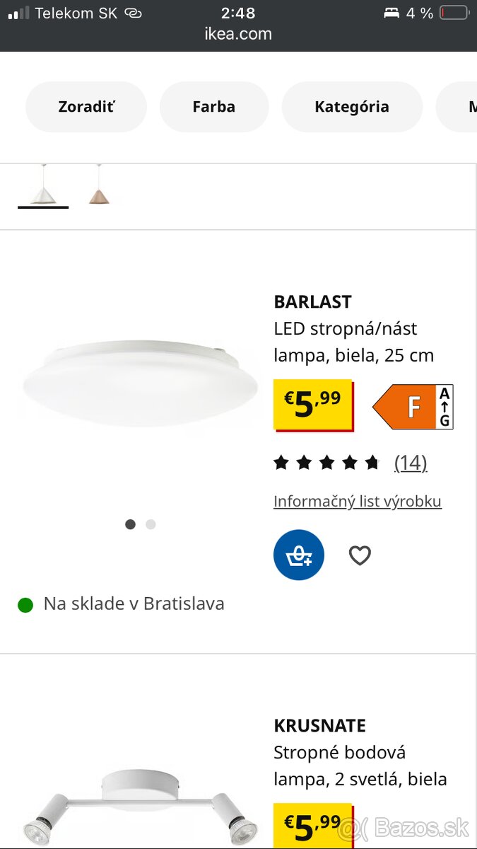 Stropné svetlá Barlast IKEA