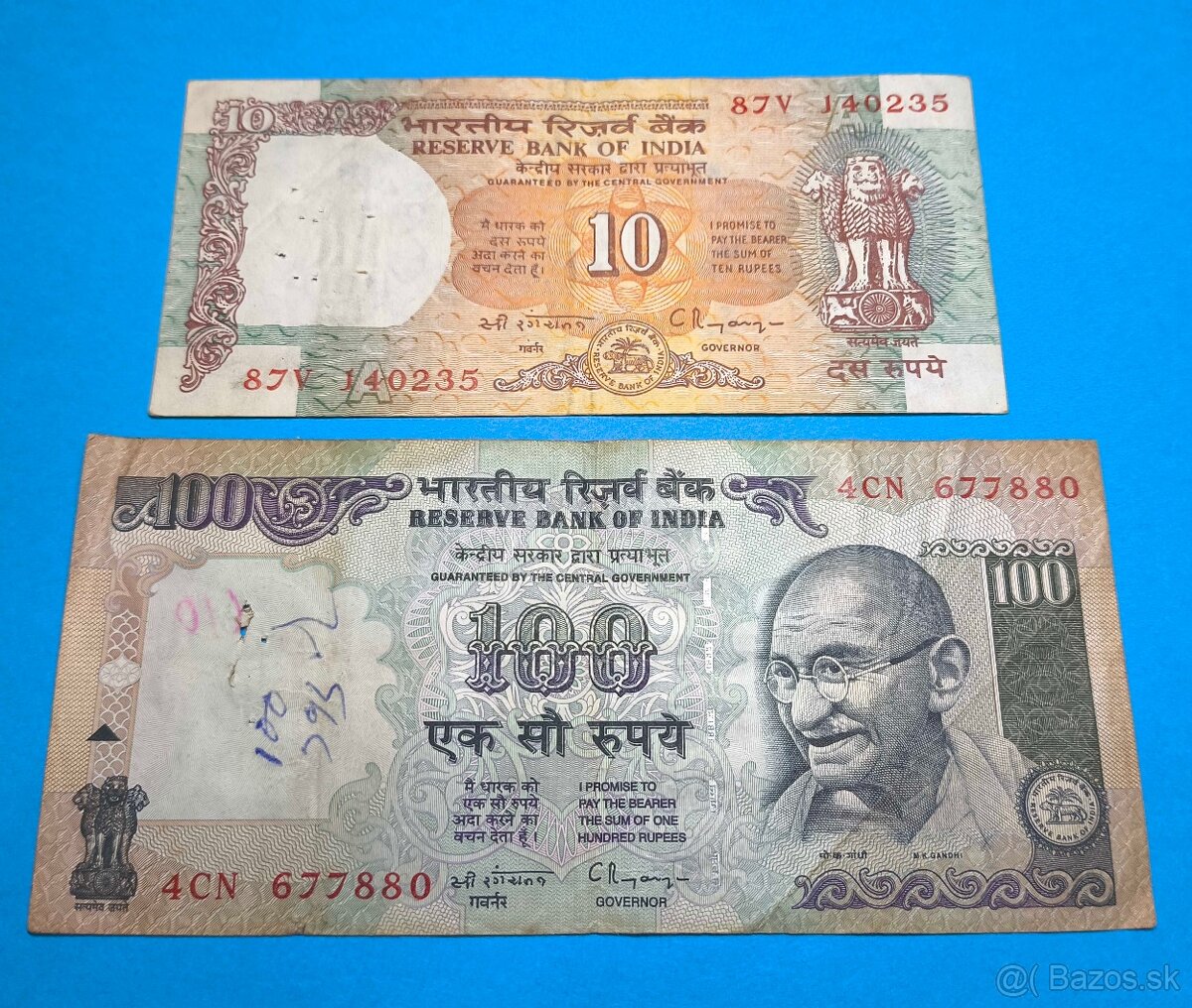 Bankovky INDIE - 10 a 100 Rupií