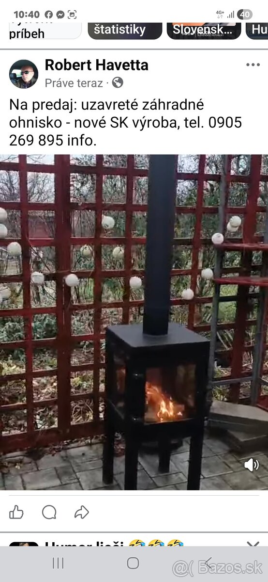 Uzavreté záhradné ohnisko - predám.