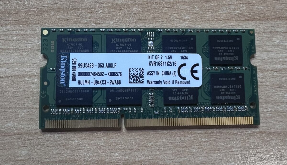8GB - DDR3 - PC3-12800 - 1600MHz - SODIMM - Kingston