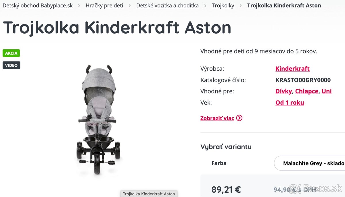 Trojkolka Kunderkraft Aston sivá