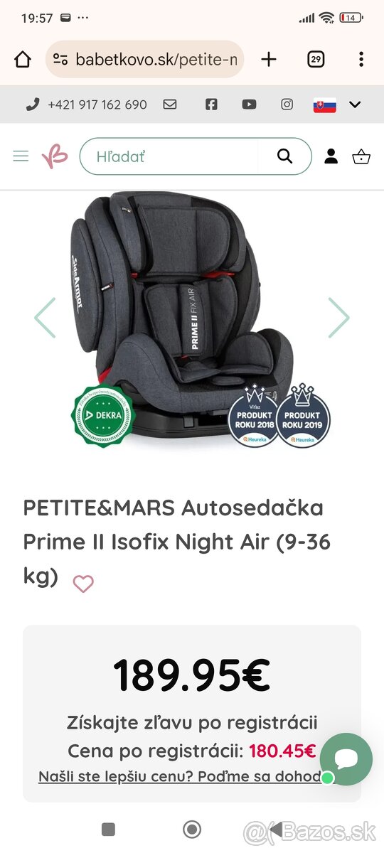 Petite&mars prime ii isofix night air 9 36 kg nová - 10