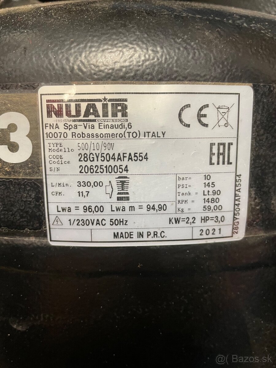 Vzduchový 2-valcový kompresor 230v 2,2kw - 10