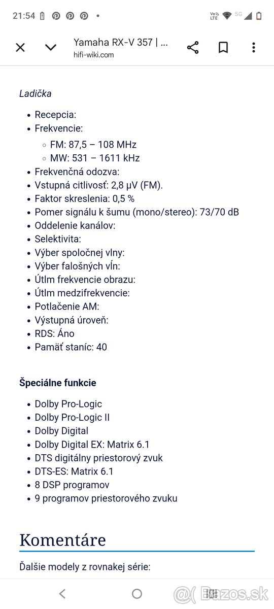 AV receiver, zosilňovač Yamaha rx-v357 - 10