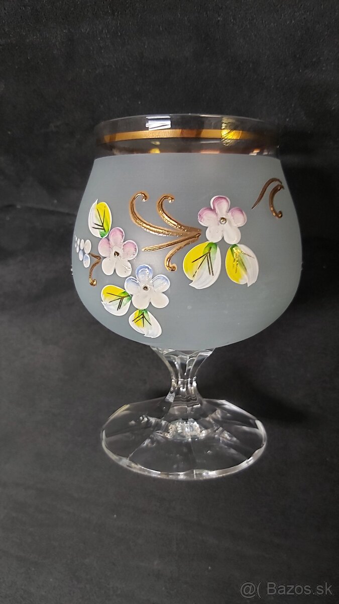 Poháre s kvetinkami na koňak ručná maľba 6ks - 10