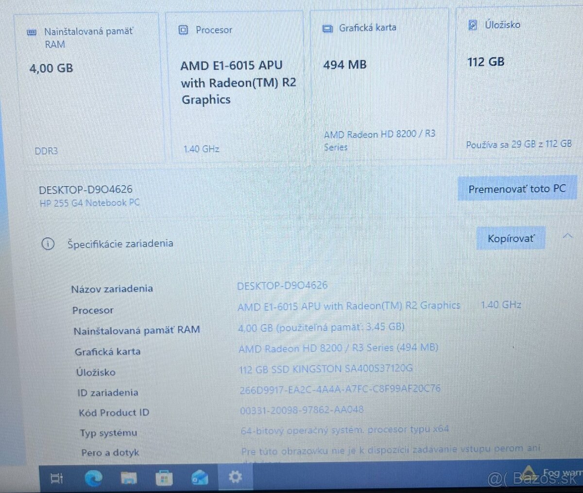 HP 255 G4 / AMD E1 / 4GB RAM / 120GB SSD /15.6" nepoužívaný - 10