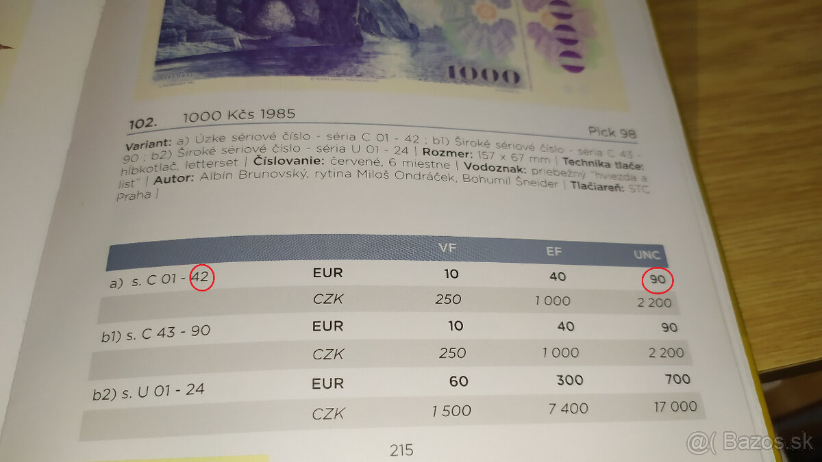 Bankovky 1000 Kčs UNC, aj posledné číslo C42 varianty a) - 10