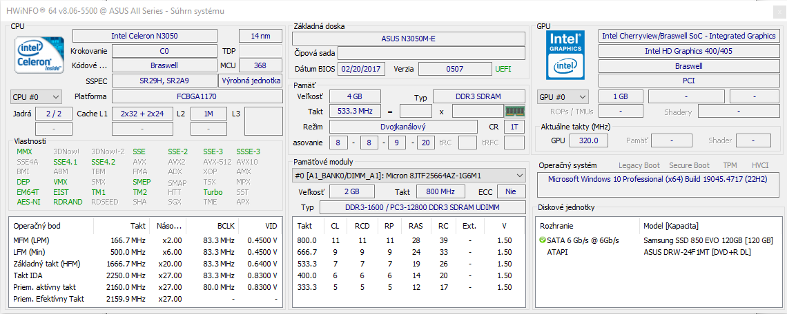 počítač Asus N3050M-E, Celeron N3050, 4 GB DDR3, 120 GB SSD - 10