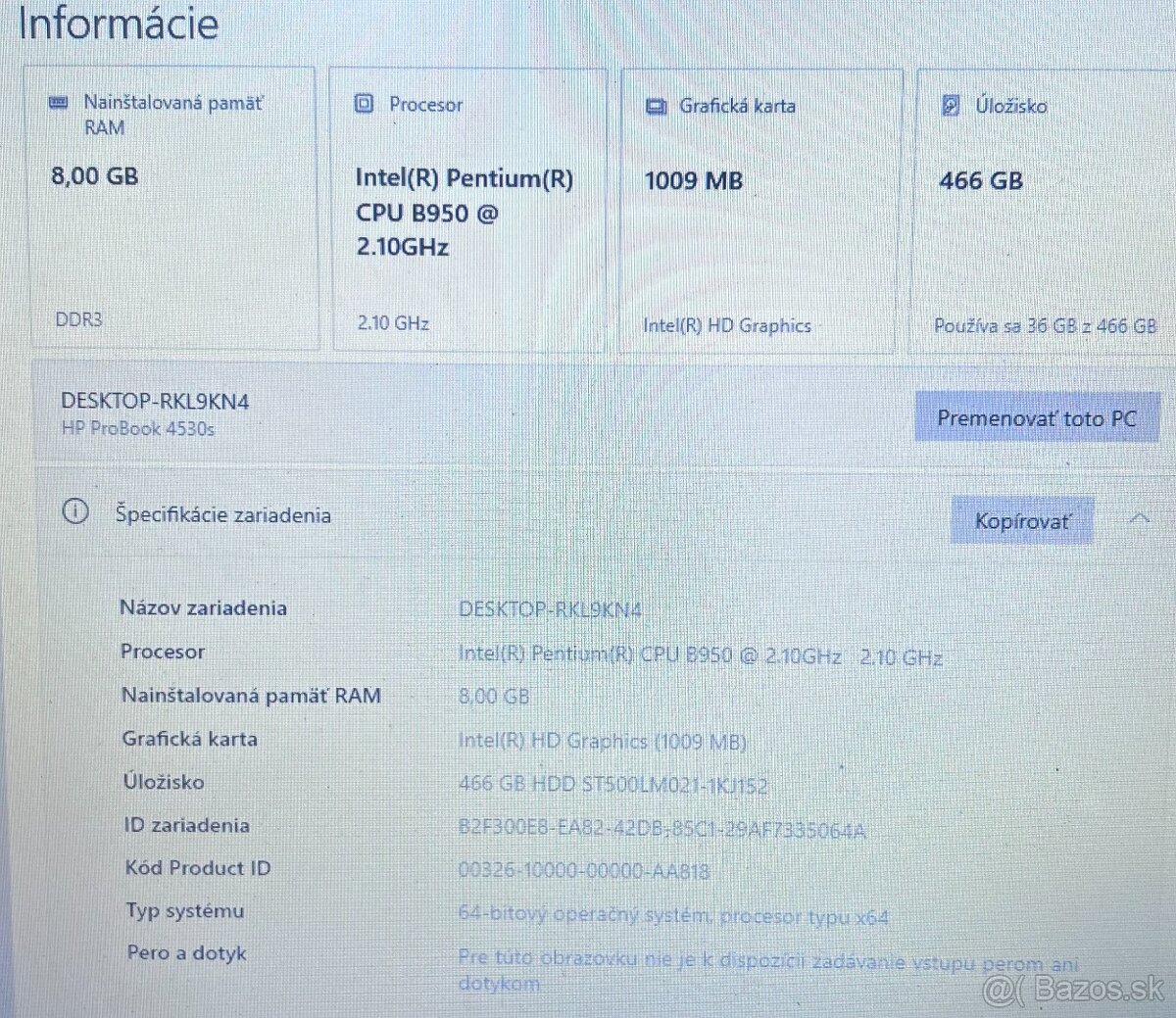 HP ProBook 4530s / intel B950 / 8GB RAM / 500GB HDD / 15.6" - 10