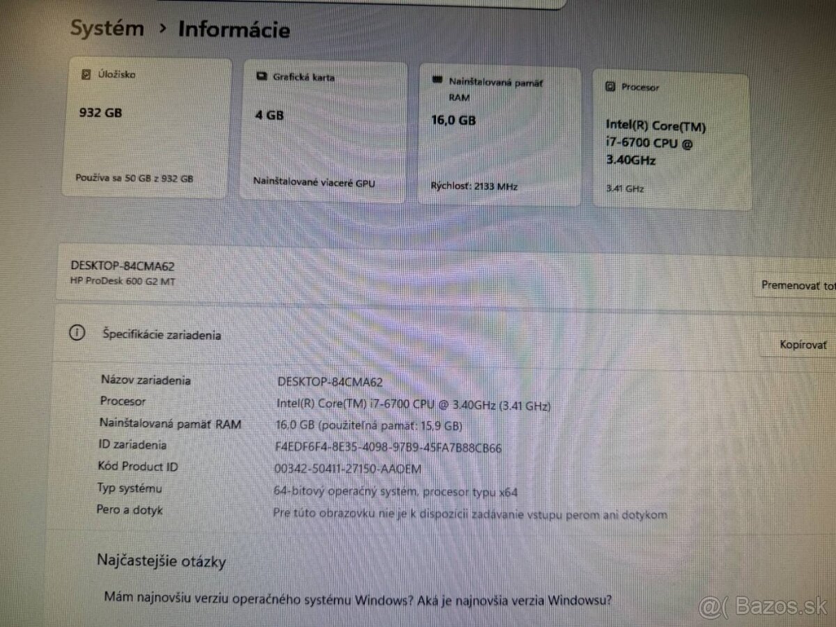 Herný počítač HP.Intel i7-6700 4x3,40GHz.16gb ram.GTX 1650 4 - 10