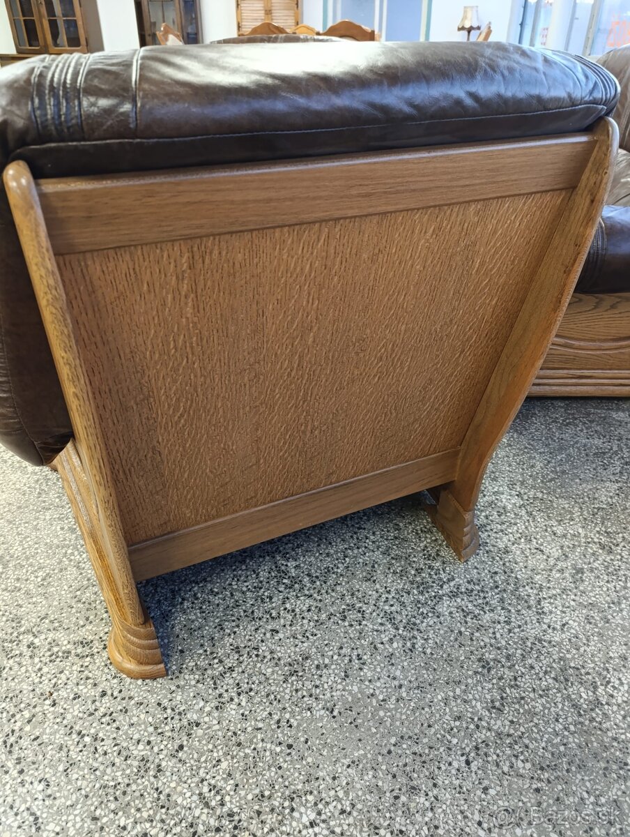 Rustikální kožená sedací souprava, 3+2+1, nábytek z masívu - 10