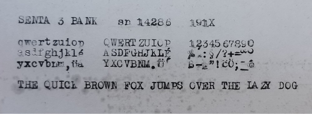 Vzácny starožitný písací stroj Senta 3 Bank z roku 1914 - 10