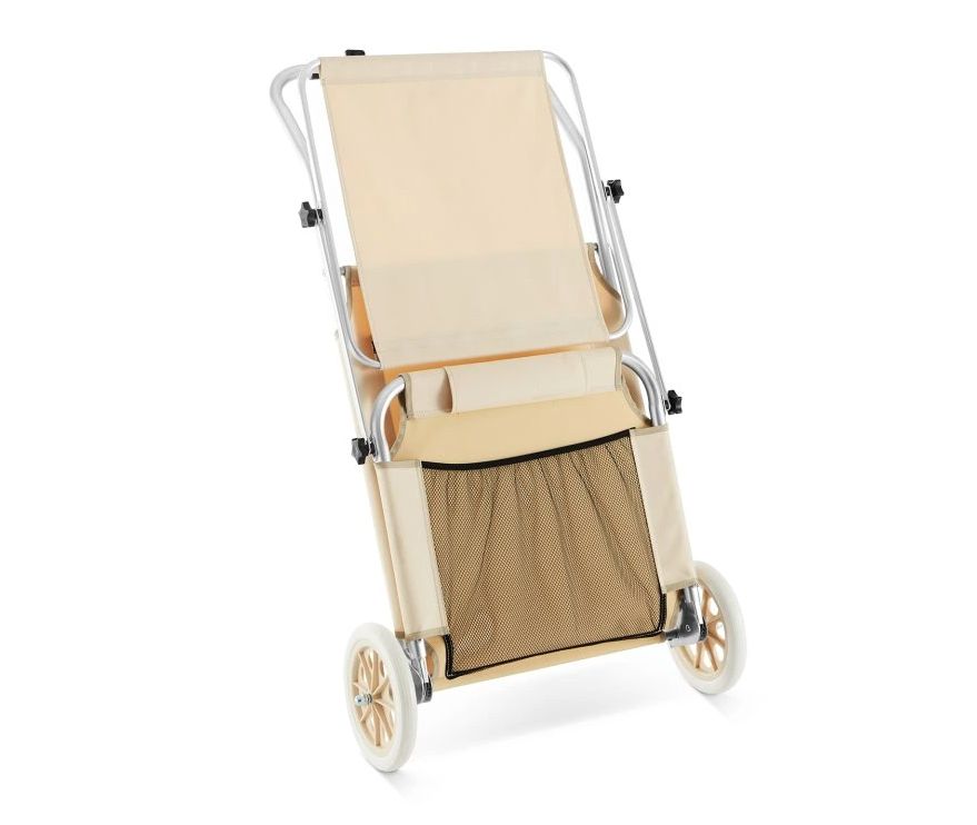 Hliníkové záhradné lehátko s kolieskami modré a béžové - 10