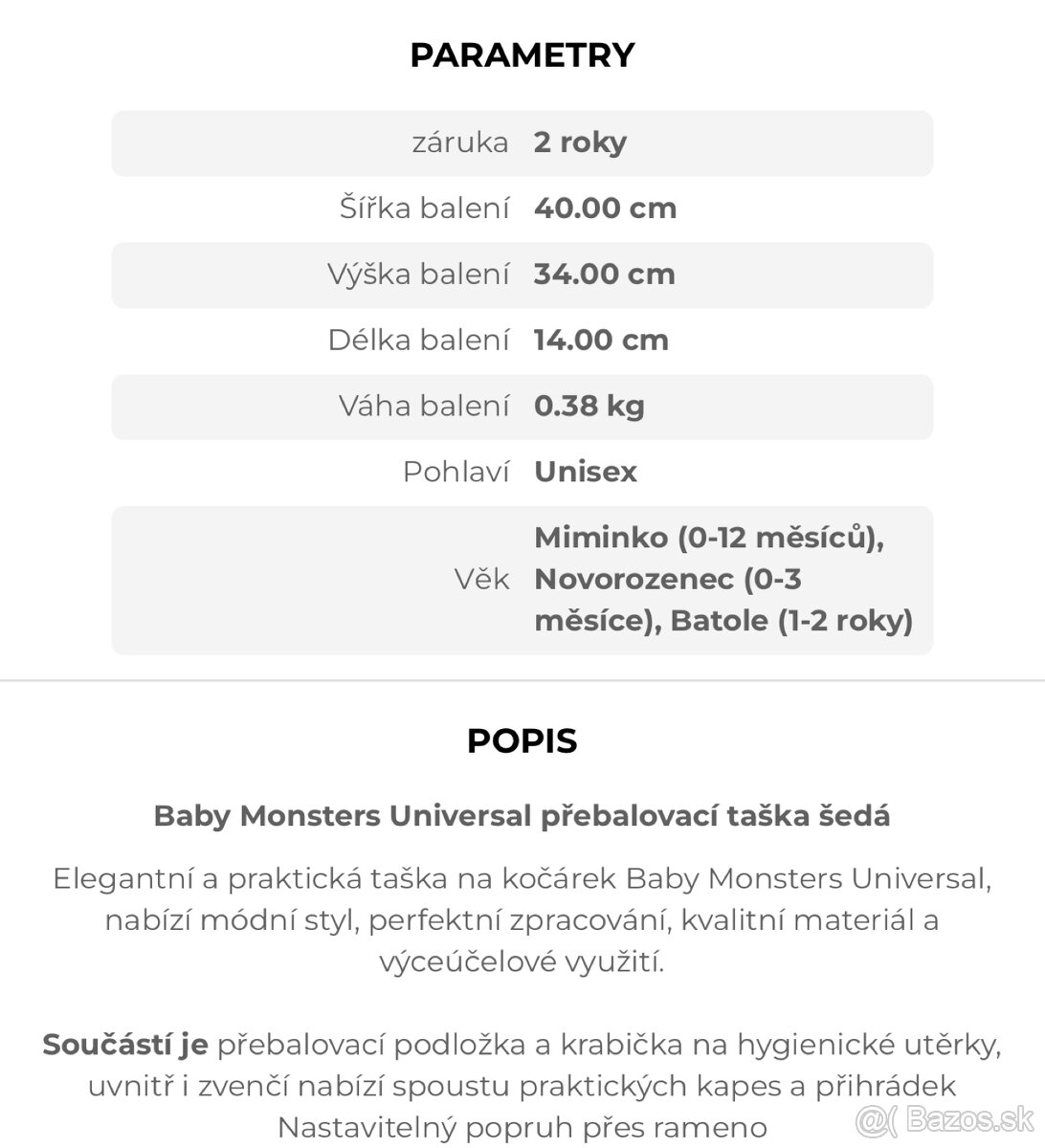 Predám: Baby Monsters taška sivá - 10