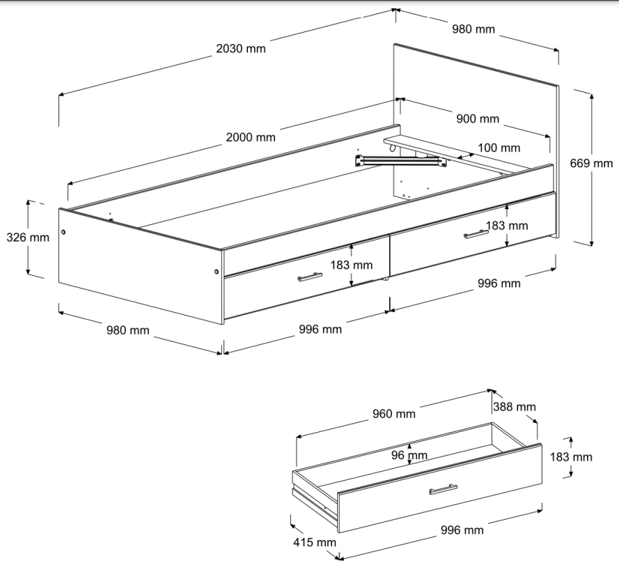Detska postel s roštom a 1 skrinkou - 10