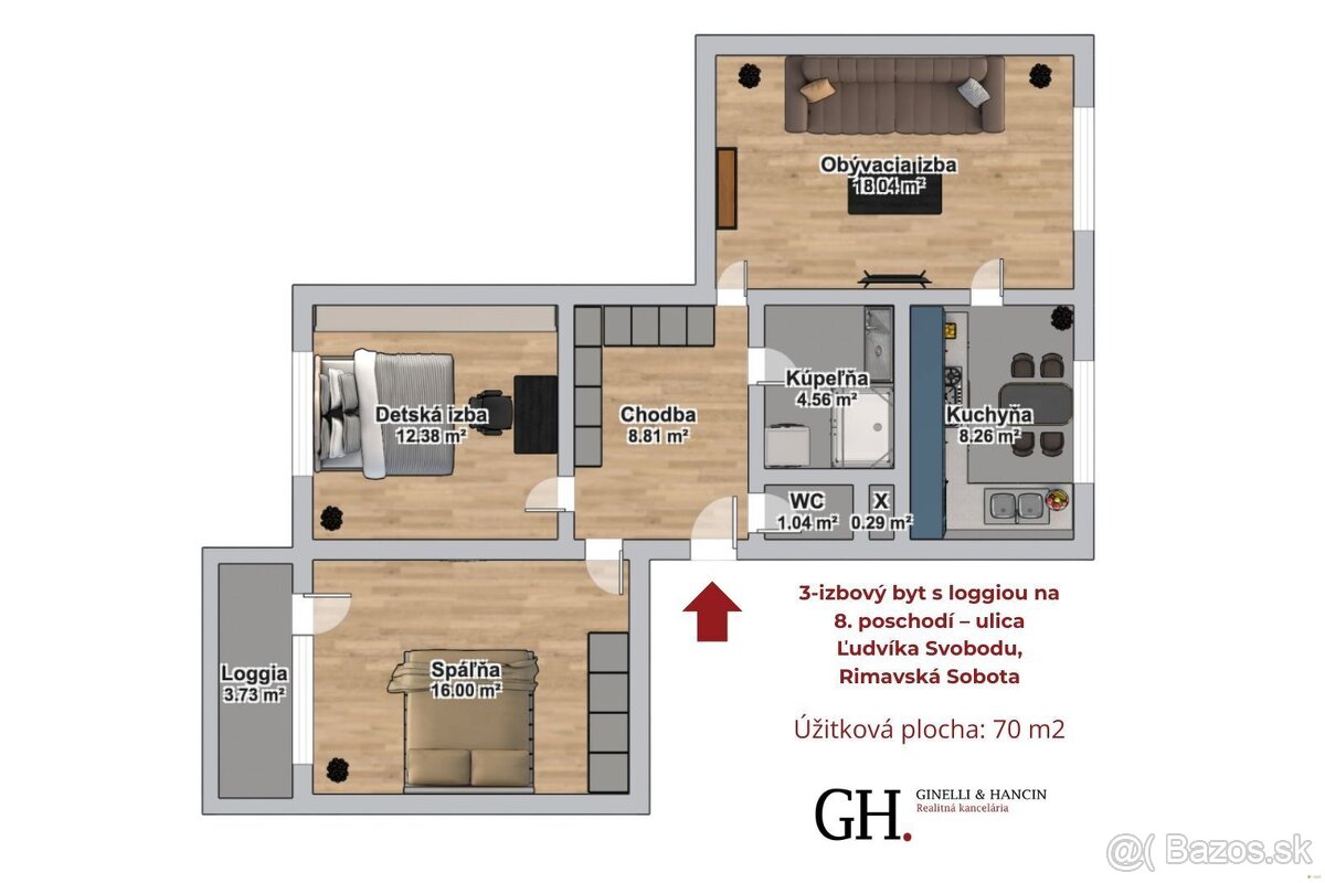 NA PREDAJ 3-izbový byt s loggiou na 8. poschodí – ulica Ľudv - 10