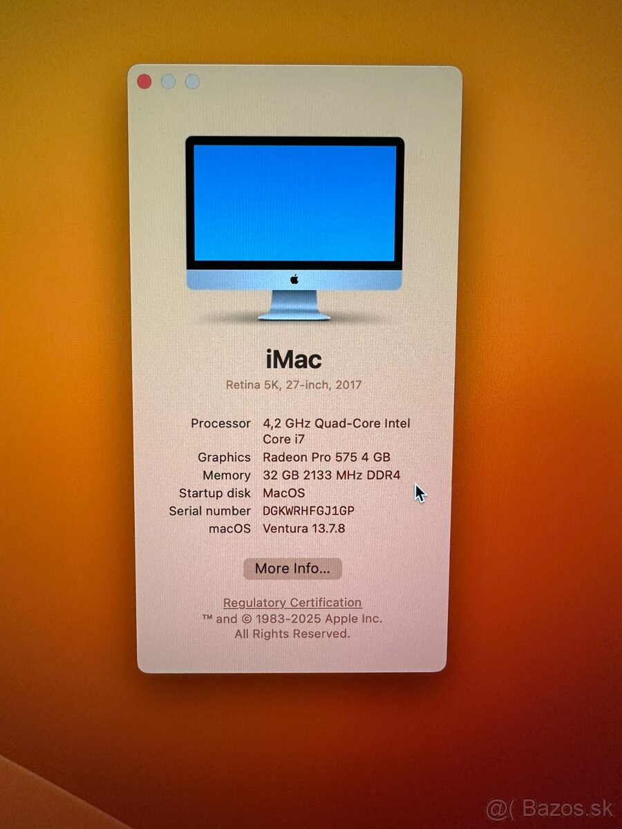 Apple iMac 27” Retina 5k 2017 / i7 / 32GB RAM / Radeon - 10