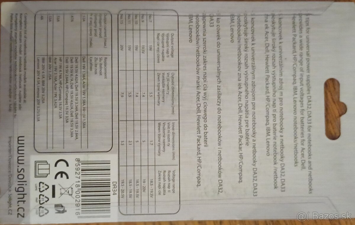 Sieťový adaptér Solight univerzálny pre notebooky/netbooky - 10