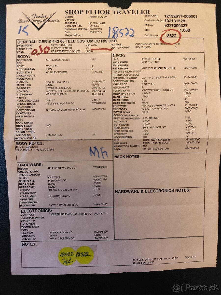 Fender Telecaster Custom Shop Closset Classic Dakota Red - 10