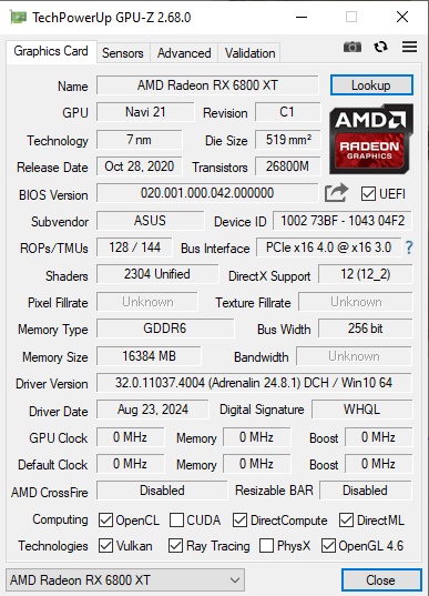 ASUS TUF GAMING AMD RADEON RX 6800 XT 16GB - 10