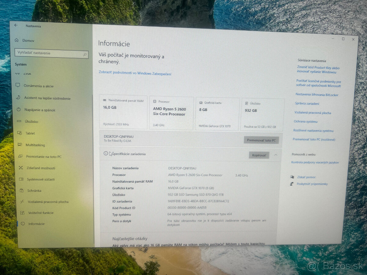 Herný počítač AMD Ryzen 5 2600 + GeForce GTX 1070 - 10