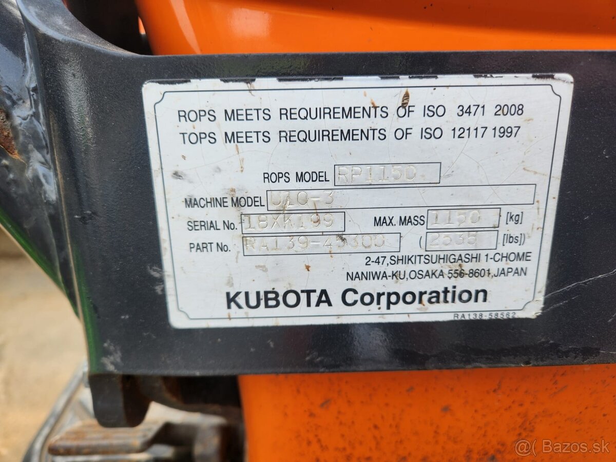 Minirypadlo Kubota U10, r.v.2019, 1241mth - 10