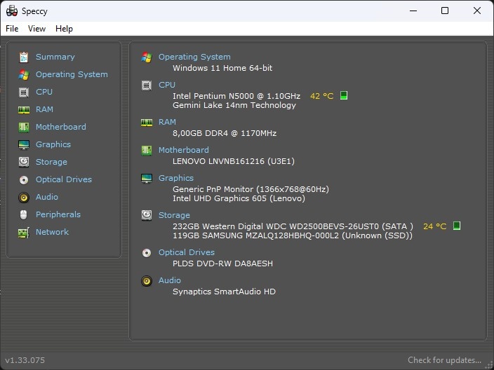 Lenovo V130-15IGM / Intel N5000/ 8GB RAM/HD/SSD+HDD/Bat ok - 10